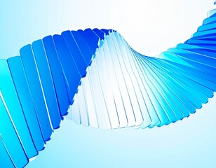 Abstract glass spiral twist with white and blue gradient on 3d background. Render swirl of translucent square plate shapes, vortex flow layer effect. Futuristic technology, data array. 3D illustration