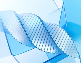 Abstract glass spiral twist with white and blue gradient on 3d background. Render swirl of translucent square plate shapes, vortex flow layer effect. Futuristic technology, data array. 3D illustration