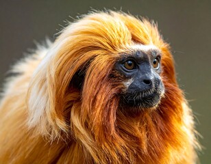 Obraz premium Close-up of a golden lion tamarin with striking golden fur, gazing off