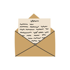 Vintage Letter Envelope Illustration. Paper correspondence element. Communication message nostalgia handwriting personal thoughts. Vector Icon