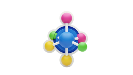 3D Colorful Molecular Structure Icon on transparent background