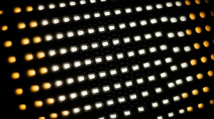Close Up Macro of Golden and White Illuminated Dots on Black Background