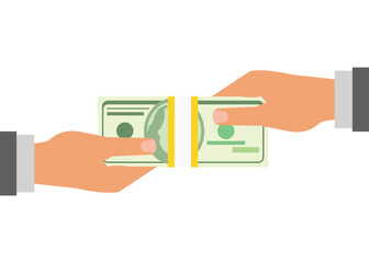 Hands Exchanging Cash Money Symbolizing Payment, Salary Transfer, or Business Deal