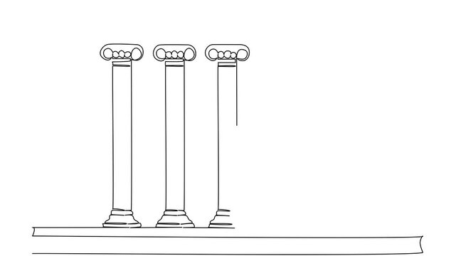 Self drawing animation of continuous line draw of five pillars symbolizing democratic foundations, an international event for Democracy Day, highlighting rights and justice. Full length animated