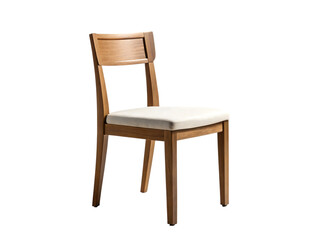 Wooden dining chair with white cushion isolated on transparent background