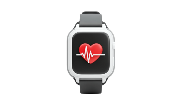 3D Smartwatch with Heartbeat Monitor Icon on transparent background - Powered by Adobe
