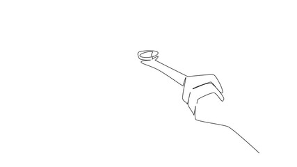 Animation of single line drawing of a human hand tightening a device battery compartment screw, health concept for home safety, themed for National Button Battery Awareness Day. Full length motion