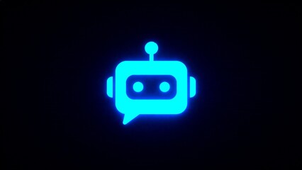 Blue glowing robot icon on black