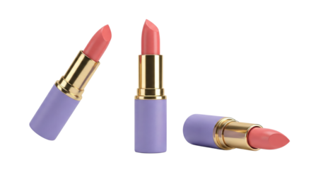 High-quality lipsticks with soft shades and elegant packaging on isolated transparent background