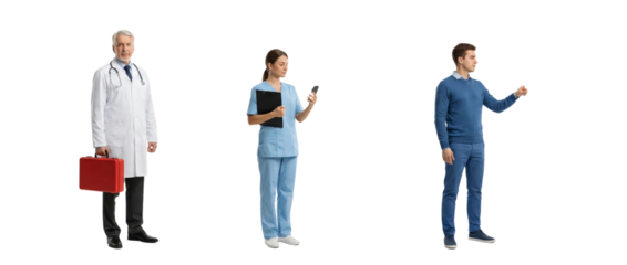 Medical professionals and patient engagement scenarios isolated on transparent background