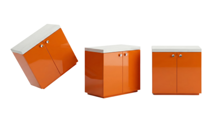 modern vibrant orange storage cabinets with sleek design isolated on black background