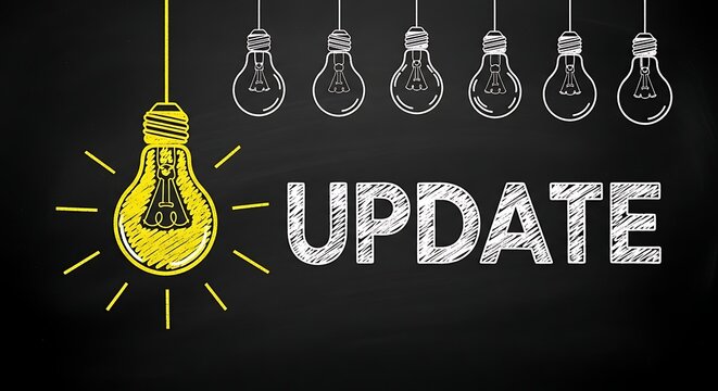 Creative update concept with light bulbs representing new ideas and information
