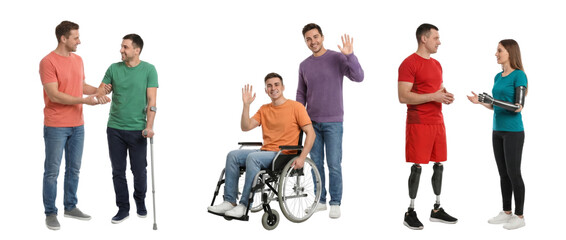 diverse group of people including a wheelchair user engaging in conversation and interactions