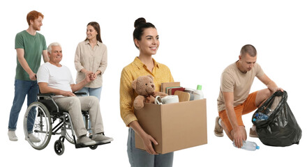 Supportive Caregiving Scene with Diverse Individuals Engaged in Community Assistance Activities