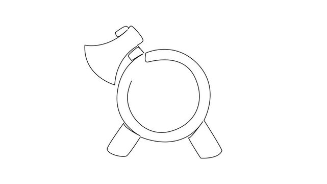 Animation of single line drawing of twin axes crossed over a round target crest, sports concept for international event, themed for International Axe Throwing Day celebrating. Full length motion