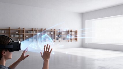 Person using VR headset in modern room