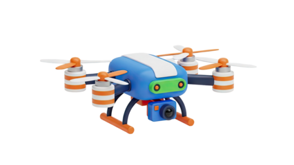 3D cartoon drone with camera, transparent background