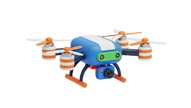 3D cartoon drone with camera, transparent background - Powered by Adobe