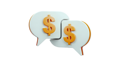 3D Chat bubble icons with dollar signs on transparent background