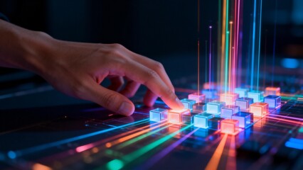 Hand interacting with glowing cubes