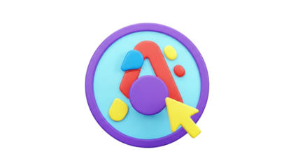 3D Cursor Arrow pointing at colorful abstract logo on transparent background