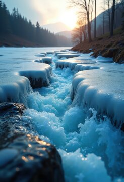 Ice-Cut River Depicts Dynamic Action Through Sleek Glistening Surfaces in Primeval Cradle of Contour Innovation
