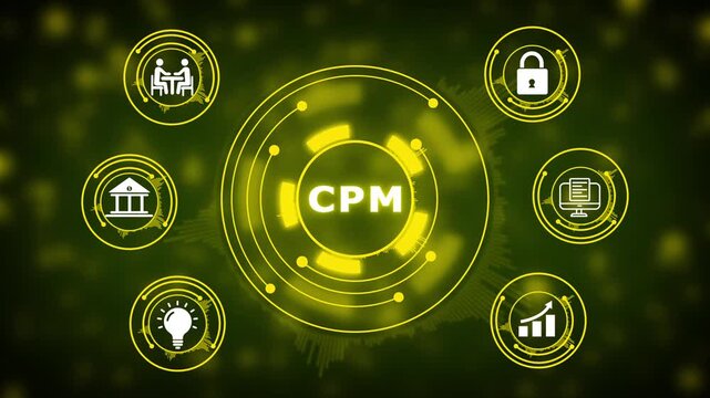 Digital marketing concept with CPM text and icons for business growth and security cost per mille cost per thousand impressions