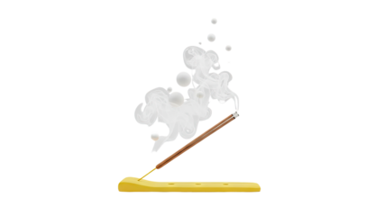 3D Incense stick and smoke with floating spheres on transparent background