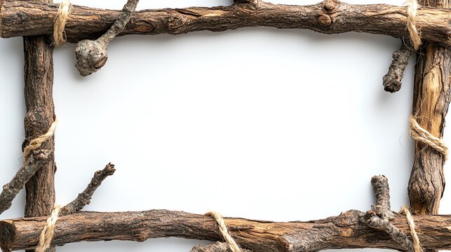 A rustic wooden frame made of twigs.