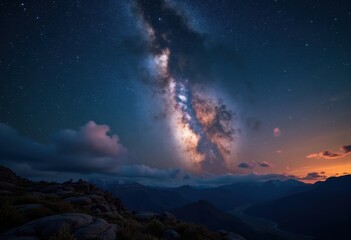 Fototapeta premium Milky Way Galaxy Stars Arcing Above a Captivating Night Sky Full of Stars