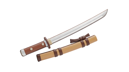 3D Japanese Katana Sword and Scabbard on transparent background