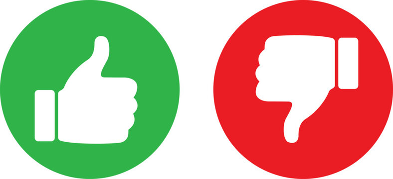 Like and dislike icons, thumbs-down and thumbs-down symbols
