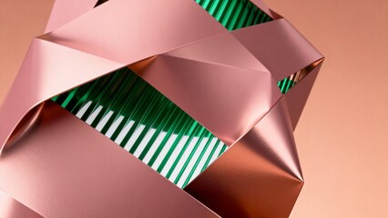 Geometric abstract sculpture with green and pink