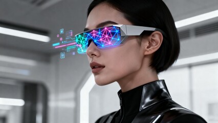 Woman wearing futuristic smart glasses