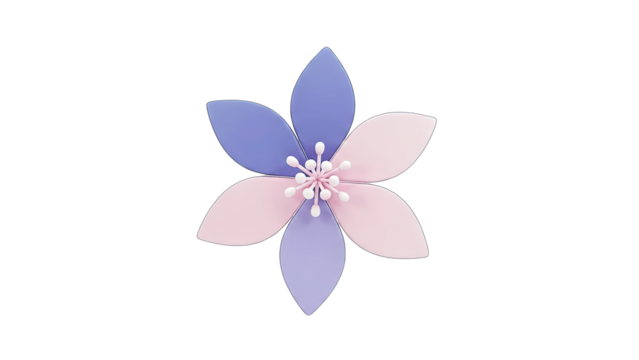 3D Stylized Flower with Pink and Purple Petals and White Center on transparent background - Powered by Adobe