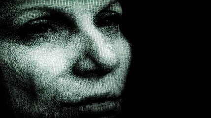 Futuristic Woman Face Digital Portrait with Dark Background and Green Hues for Technology and Innovation Themes