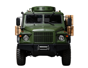 Green Military Truck with Wooden Crates and Winch