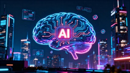 AI brain with cityscape