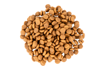 Scattered brown pet food pellets on a transparent background, showcasing quality pet products for animal nutrition, ideal dry food for your pets on Transparent Background.