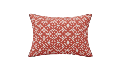 3D Red and white geometric pattern throw pillow on transparent background