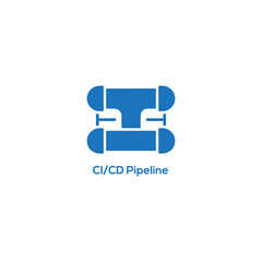 Blue CI CD Pipeline Icon for DevOps Automation, Continuous Integration Delivery Workflow, Software Deployment Process, Flat Vector Illustration Design


