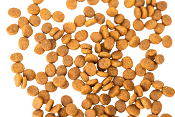 Scattered Brown Pet Food Pellets on a Transparent Background, Highlighting Essential Pet Products for Animal Nutrition and Quality Dry Food Options.
