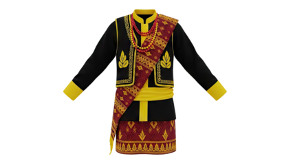 3D Traditional Indonesian Batik Attire for Men on transparent background