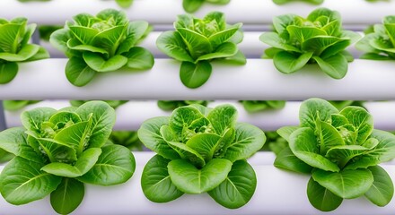 Fresh green lettuce growing in hydroponic system for sustainable farming concept
