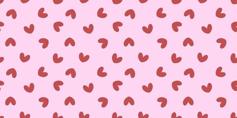 ​Seamless pattern with cute hand-drawn red hearts on a soft pink background. Romantic minimalist wallpaper for Valentine's Day, wedding invitations, textile prints, and digital scrapbooking.