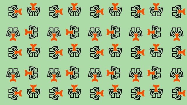 Abstract Geometric Pattern with Orange and Green Elements.