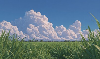 A hand-drawn animation summer scene glowing with warmth and gentle wind