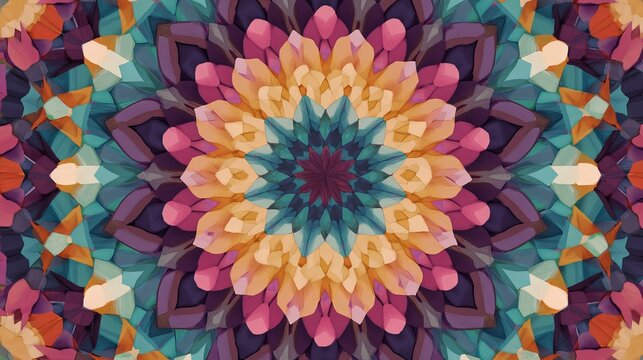 Colorful kaleidoscope pattern background, vibrant symmetrical geometric abstract design with bright multicolor shapes and seamless decorative texture - Powered by Adobe