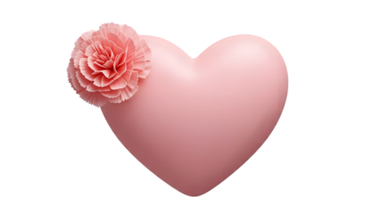 Pink heart with a rose isolated on transparent background