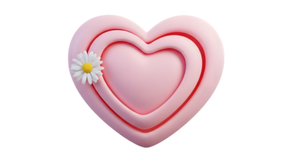 A pink heart shaped object with a flower isolated on transparent background